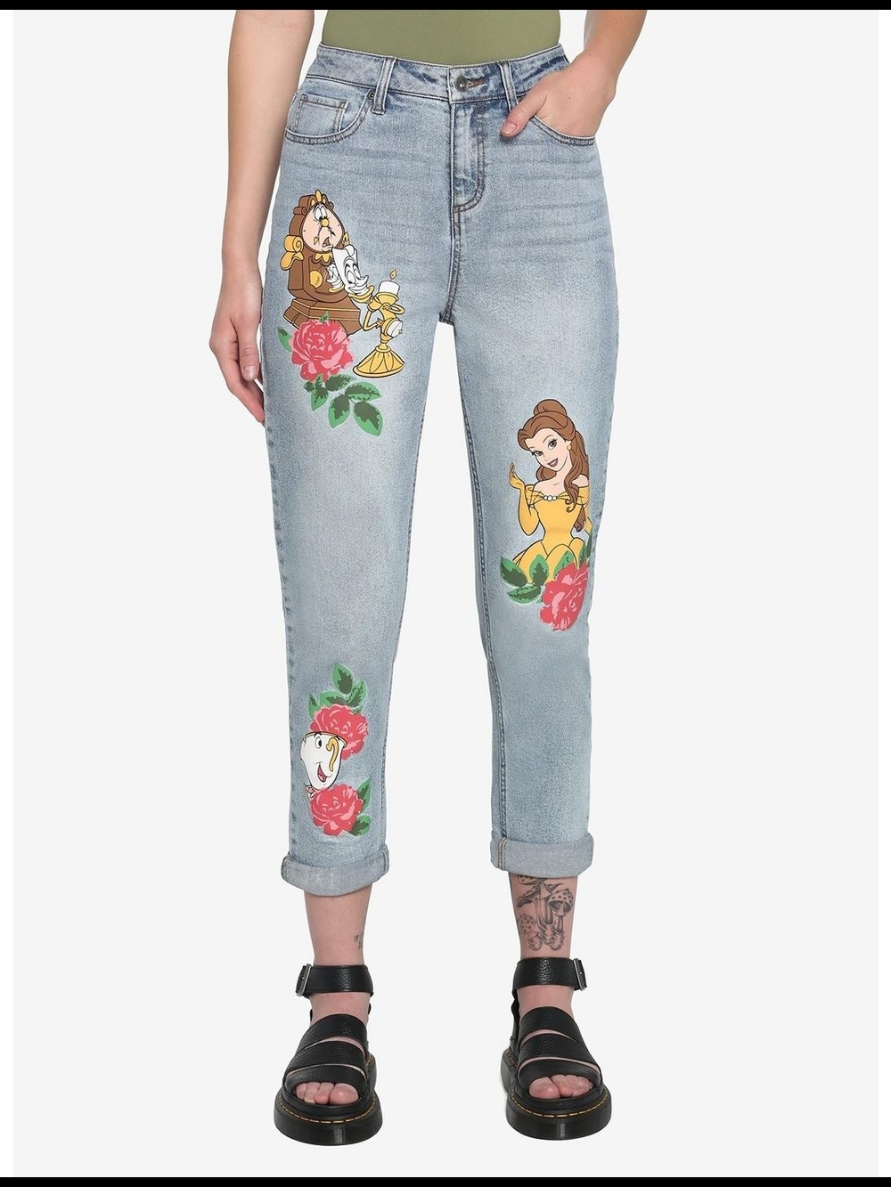 Beauty And The Beast Character Embroidery Boyfriend Pants Sz 5 - Picture 2 of 2